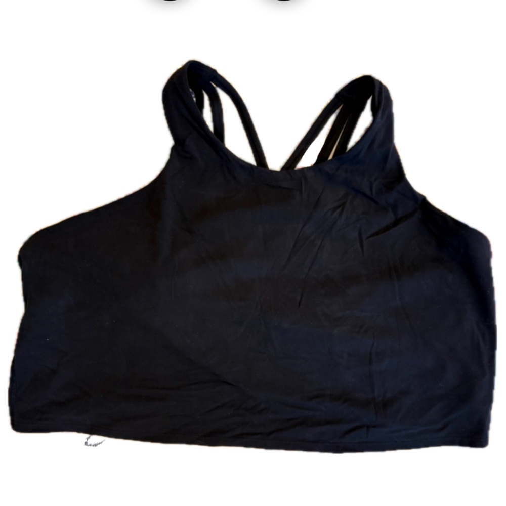 Athleta Black Strappy Sports Bra high Neck Crop Top Tank